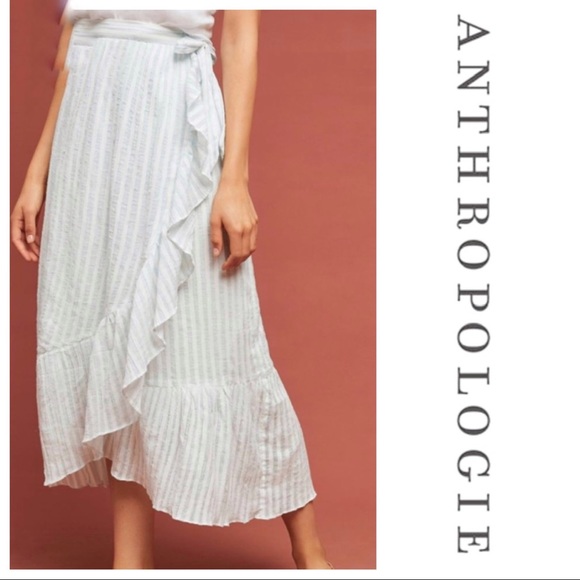 Anthropologie Dresses & Skirts - Anthropologie Blue Shadow Stripe Ruffle Wrap Skirt